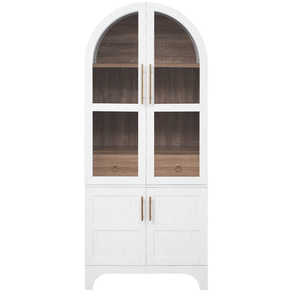 English Elm K&k Arched Farmhouse Pantry Cabinet Glass Doors Hidden Drawer Two Tone Kitchen Storage White N707S288969W