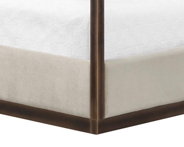 Sunpan Casette King Canopy Bed - Regal Design with Durable Piccolo Fabric, Rustic Bronze Frame & No Box Spring Needed