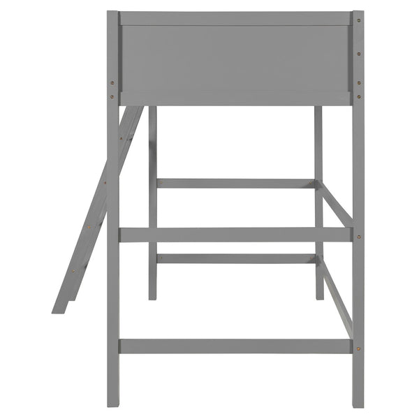English Elm Loft Bed with Built-in Slide Solid Pine Twin Frame for Kids Bedroom Play Gray N708P360090E