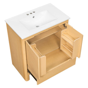 English Elm [video] 30 Inch Freestanding Bathroom Vanity Pine Legs Ceramic Sink Soft Close Storage Oak N759P412928O
