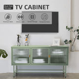 English Elm Retro Style Entertainment Center Tv Console Tv Stand With Enclosed Storage Display Cupboard Stylish Fluted Glass Tv Table With Wide Countertop Glass Doors Detachable Shelves (Old Sku:W68751722)