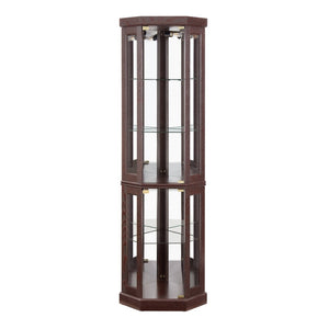 English Elm Corner Curio Cabinet Lighted Glass Display Case with Mirrored Back for Living Room W2275P194428