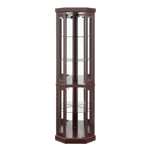 English Elm Corner Curio Cabinet Lighted Glass Display Case with Mirrored Back for Living Room W2275P194428