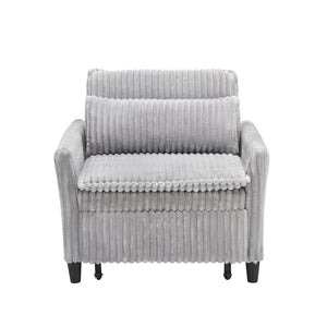 English Elm Grey Corduroy Compact Sofa Bed for Small Apartments, Bedroom or Balcony — Solid Wood Frame, Sponge Cushion, Black Plastic Legs W1658P290467