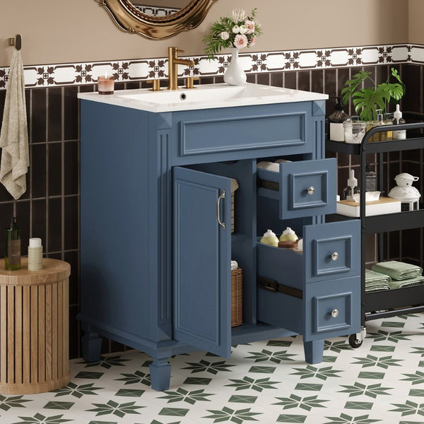 English Elm 24" French Inspired Bathroom Vanity with Ceramic Basin Soft Close Cabinet and 2 Drawers N710P318989C
