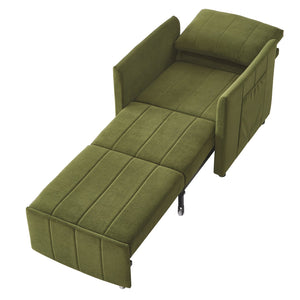 English Elm Upholstered Convertible Sleeper Sofa with 5-Position Recline, Pull-Out Bed, Deep Seat & Storage Pockets Green N719P272689F