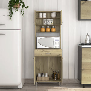 English Elm Bay Pantry Two-Door Cabinet with Drawer, Adjustable Metal Legs, Spacious Countertop & Hutch Beige 38 L x 18 W x 8 H B128P148868