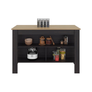 English Elm Ruso Modern Kitchen Island with Three Open Shelves in White and Natural Oak Finish B097P474318