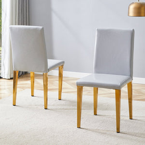 English Elm Two Linen-Cotton Dining Chairs with Sturdy Metal Legs, Breathable Upholstery and Anti-Slip Feet for Comfort and Stability Gold,Light Gray W1151P269060