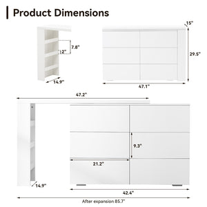 English Elm Six Drawers Multi-Functional White Desk With Removable Top – Versatile Storage For Home & Office W3871P369001-GIGA
