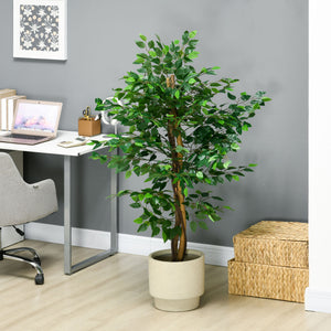 English Elm HOMCOM Realistic 5ft Ficus Tree with Pot – Lifelike PEVA Leaves, Stable Cement Base, Low-Maintenance Decor W2225P229381
