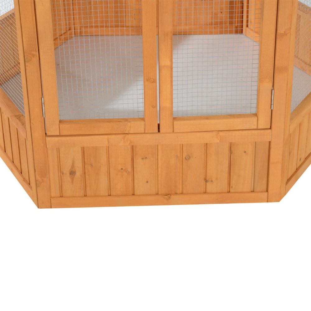 English Elm Bird Cage 69 Inch Hexagonal Fir Wood Outdoor Aviary with Asphalt Roof for Small Birds T3971S00007