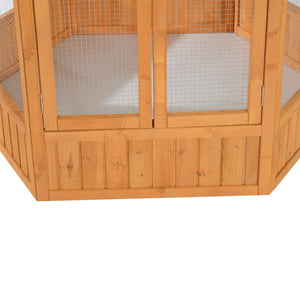 English Elm Bird Cage 69 Inch Hexagonal Fir Wood Outdoor Aviary with Asphalt Roof for Small Birds T3971S00007