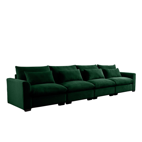 English Elm 4 Seater Deep Seat Corduroy Sofa with Modular Configurations, Plush Supportive Cushions & Ergonomic Design Green W714S00672