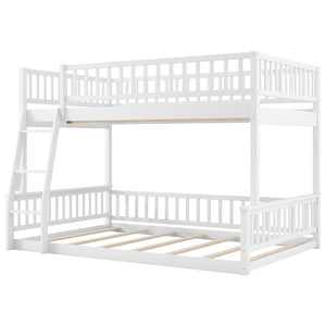 English Elm Full Xl Over Queen Bunk Bed Pine Frame with Guardrails Ladder and Slat Support White GX000450AAK