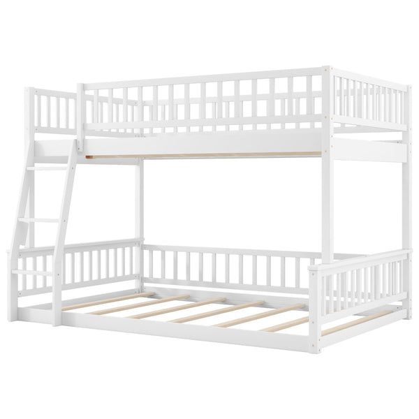 English Elm Full Xl Over Queen Bunk Bed Pine Frame with Guardrails Ladder and Slat Support White GX000450AAK