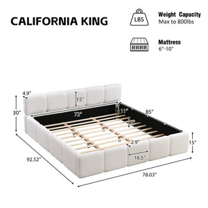 English Elm California King Boucle Upholstered Platform Bed Thick Block Headboard Modern Suite N757P391356W