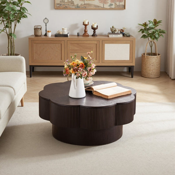 English Elm 31.50"modern Plum Blossom Coffee Table Dark Wood Veneer Storage Living Room Accent W757P357556