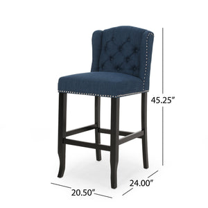 English Elm Christopher Knight Home® - Vienna Tufted Wingback Counter Stools Set of 2 — Button-Tufted Fabric, Nailhead Trim, Rubberwood Frame Navy Blue 64856.00NBLU