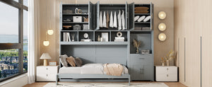English Elm Twin Murphy Wall Bed with Integrated Closet Drawers and Desk for Studio Spaces Gray LP000595AAE-1