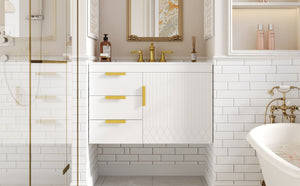 English Elm 30" Wall Mounted Bathroom Vanity with Ceramic Basin Sink, Floating Storage, Soft-Close Doors, Modern Elegance White N710P324096K