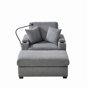 English Elm 55" Oversized Chaise Lounge Chair With Ottoman & Storage - Comfy Velvet Recliner With Usb Port & Cup Holder W3373P330166