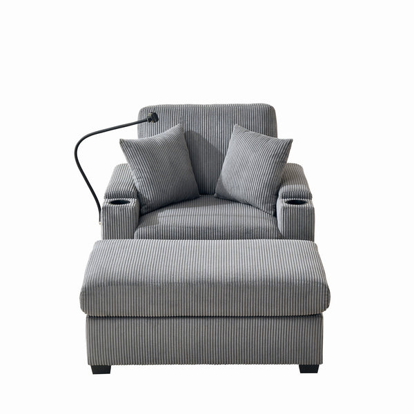 English Elm 55" Oversized Chaise Lounge Chair With Ottoman & Storage - Comfy Velvet Recliner With Usb Port & Cup Holder W3373P330166