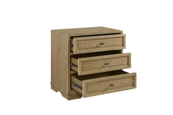 English Elm 3 Drawer Nightstand Warm Cashew Finish with Usb Charging Cedar Lined Bedroom Storage Tan B2699P440894