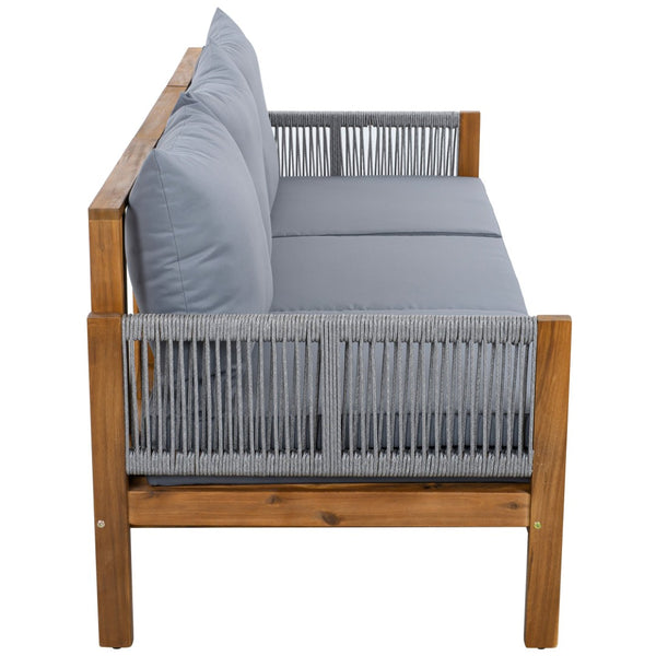 English Elm Outdoor Acacia Wood Dining Set Seats Six with Cushioned Armrest Chairs for Patio Grey,Natural Wood N719Z000220E
