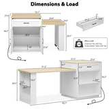 English Elm K&K 82.7 Inch Kitchen Island With Extendable Dining Table For 4-6 Person,Two-Tone Kitchen Table With Double-Sized Storage, Power Outlet, Kitchen Island With Storage 2 Drawers 2 Side Open Shelves,White