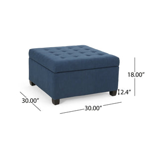 English Elm Upholstered Waffle Tufted Storage Ottoman with Birch Legs for Modern Living Rooms Navy Blue N757P377356N