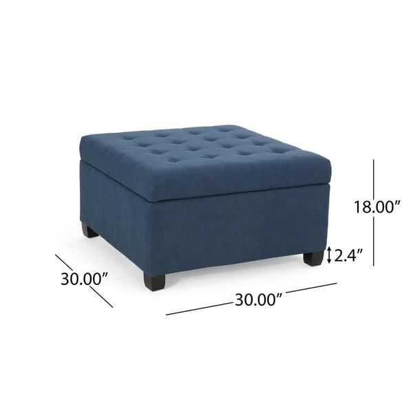 English Elm Upholstered Waffle Tufted Storage Ottoman with Birch Legs for Modern Living Rooms Navy Blue N757P377356N