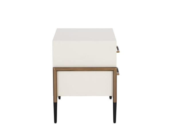 Sunpan Weldrick Nightstand - Elegant Acacia Wood Design with Soft Closing Drawers and Stylish Metal Accents Oyster