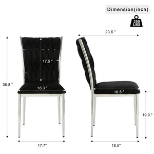 English Elm Modern Velvet Upholstered Dining Chairs Set of 2 with Electroplated Legs for Kitchen Black W210P301596