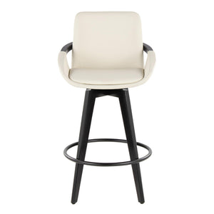 English Elm Fixed-height Swivel Counter Stools with Faux Leather Seats and Chrome Footrest Set of 2 Cream B202S01804