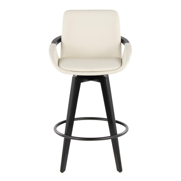 English Elm Fixed-height Swivel Counter Stools with Faux Leather Seats and Chrome Footrest Set of 2 Cream B202S01804