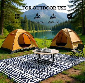 English Elm Geometric Reversible Outdoor Rug Uv Resistant Polypropylene Flatweave with Carry Bag T3971P421264