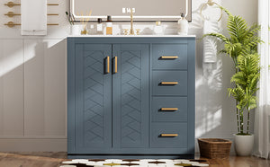English Elm 36'' Bathroom Vanity with Ceramic Sink Combo Solid Wood Frame Soft-Closing Drawers Ample Storage Elegance Blue N710P243327C