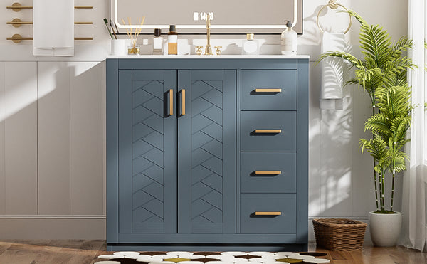 English Elm 36'' Bathroom Vanity with Ceramic Sink Combo Solid Wood Frame Soft-Closing Drawers Ample Storage Elegance Blue N710P243327C