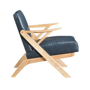 English Elm Natural Solid Rubberwood Frame Accent Chair with Brown Faux Leather Upholstery for Living Room Comfort and Style Blue,Natural 26 L x 25.25 W x 12.5 H B011P287479