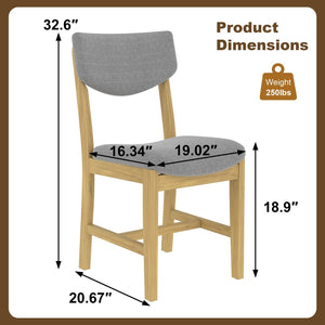 English Elm 4-piece Farmhouse Solid Wood Dining Chairs Upholstered Gray Fabric Curved Back Seating Natural N752P368504A