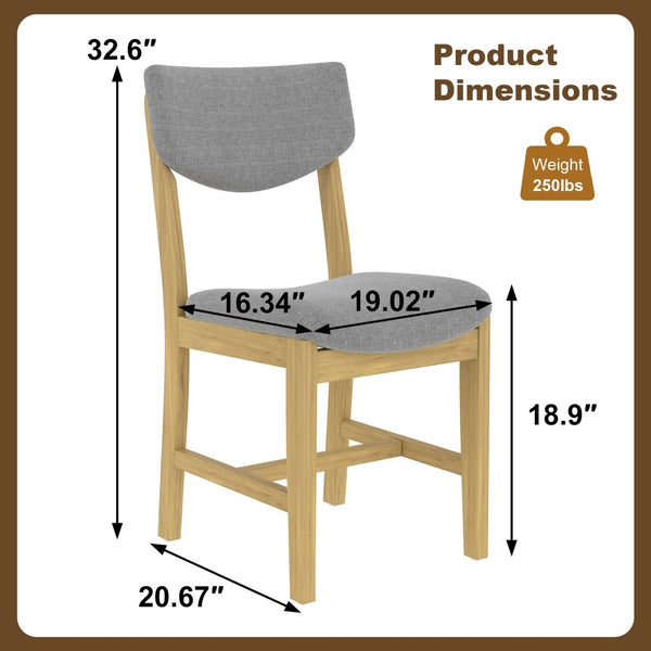 English Elm 4-piece Farmhouse Solid Wood Dining Chairs Upholstered Gray Fabric Curved Back Seating Natural N752P368504A