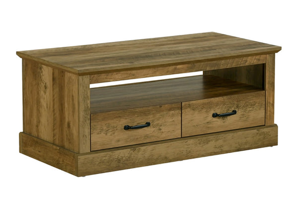 English Elm Coffee Table Rectangular Oak Laminate with Dual Drawers and Shelf for Living Rooms B2710P461749