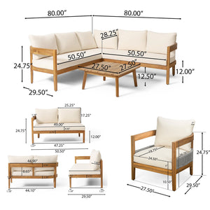 English Elm Christopher Knight Home® - BROOKLYN Acacia 6-Piece Patio Conversation Set with Teak Finish, Beige Cushions, Grey Rope Accents - Weatherproof, Comfortable, Easy Assembly N773OS00068B