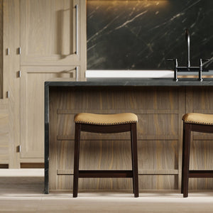 English Elm 26in. Counter Height Hardwood Barstool Nailhead Faux Leather Seat Kitchen Dining Tan B2751P436414