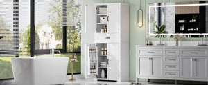 English Elm Christopher Knight Home® - Bathroom Storage Cabinet with Doors Drawer and Adjustable Shelves — MDF Build, Anti-Tip Safety, Modern Appeal White N759P241667K