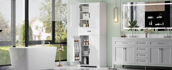 English Elm Christopher Knight Home® - Bathroom Storage Cabinet with Doors Drawer and Adjustable Shelves — MDF Build, Anti-Tip Safety, Modern Appeal White N759P241667K
