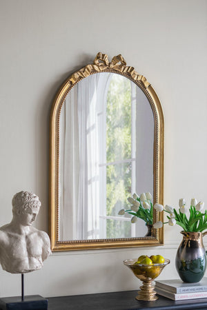 English Elm 23.6" Arched Baroque Gold Mirror with Ornate Scroll Crown — Regal Accent for Entryway & Living Room W2078P288163