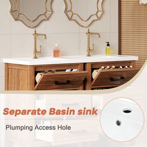 English Elm 48'' Bathroom Vanity with Sink 48.8'' Modern Freestanding 6-Drawer Ceramic Basin Cabinet for Baths Natural Wood N710SS00008P