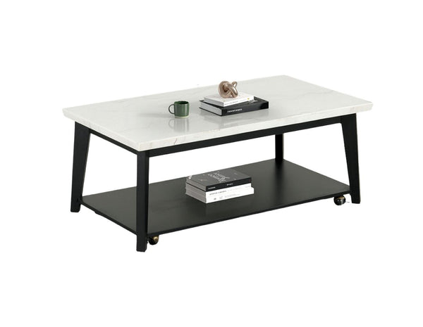 English Elm Contemporary 3-Piece Table Set With Marble Tops, Open Storage, And Stylish Black-White Finish B2741S00645
